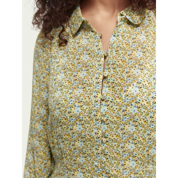 NWT SCOTCH SODA Floral Print Long Sleeve Ruffle Hem Smocked Waist Shirt Dress L - Picture 12 of 16